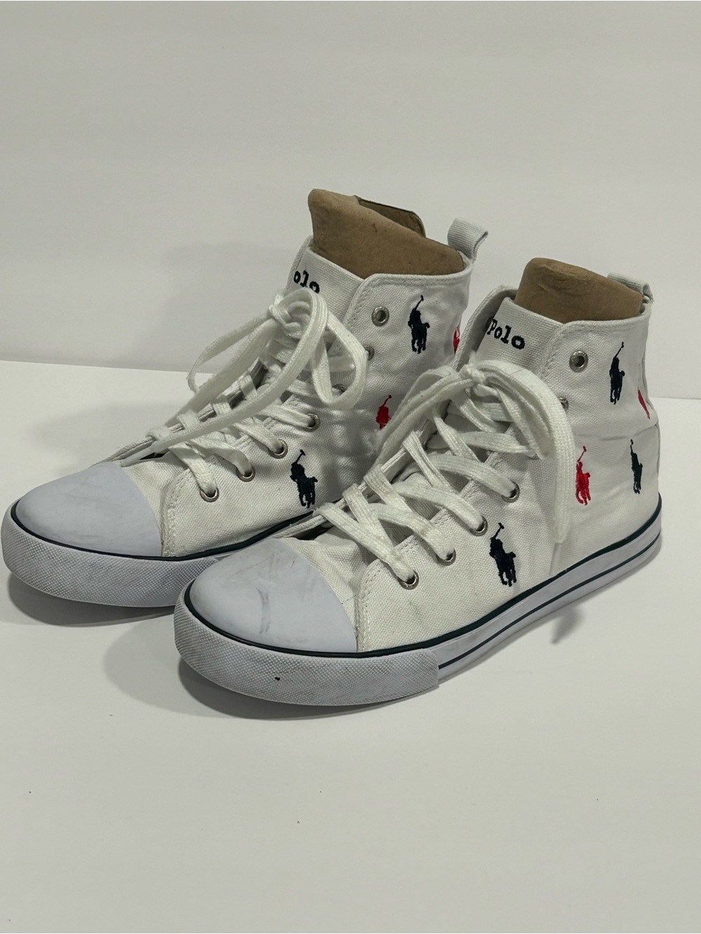 Polo Ralph Lauren Hamptyn All-Over Multi Pony Canvas Hi Top Sneakers Women’s 7